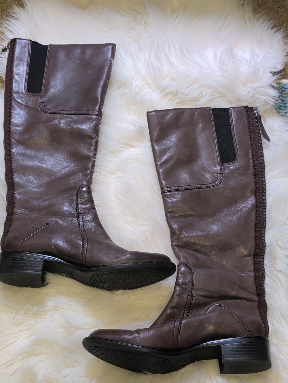 Franco Sarto Faux Leather Women's Brown Burgundy Knee-High  Boots Classic Riding